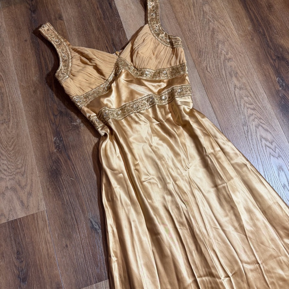 Vintage 100% Silk Beaded Dress Vintage Beaded Dress Liquid Gold Grecian Goddess - Picture 6 of 12